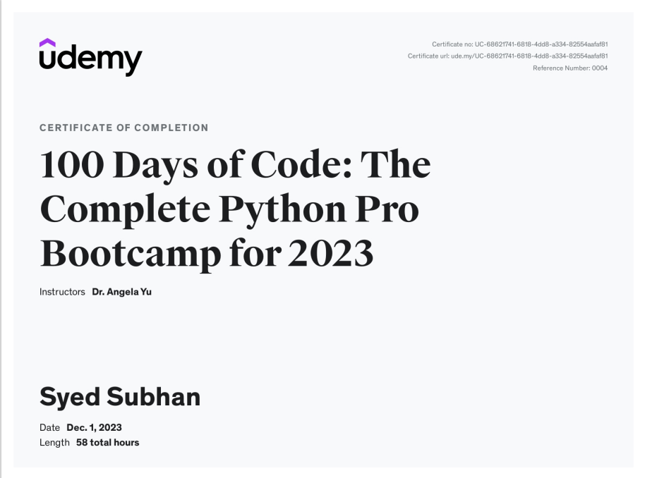 Python Bootcamp Certificate